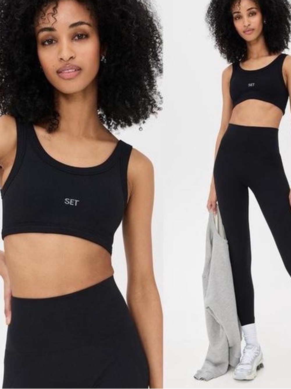 SET Active Black Scoop Neck Sports Bra and Leggings Matching Activewear Set